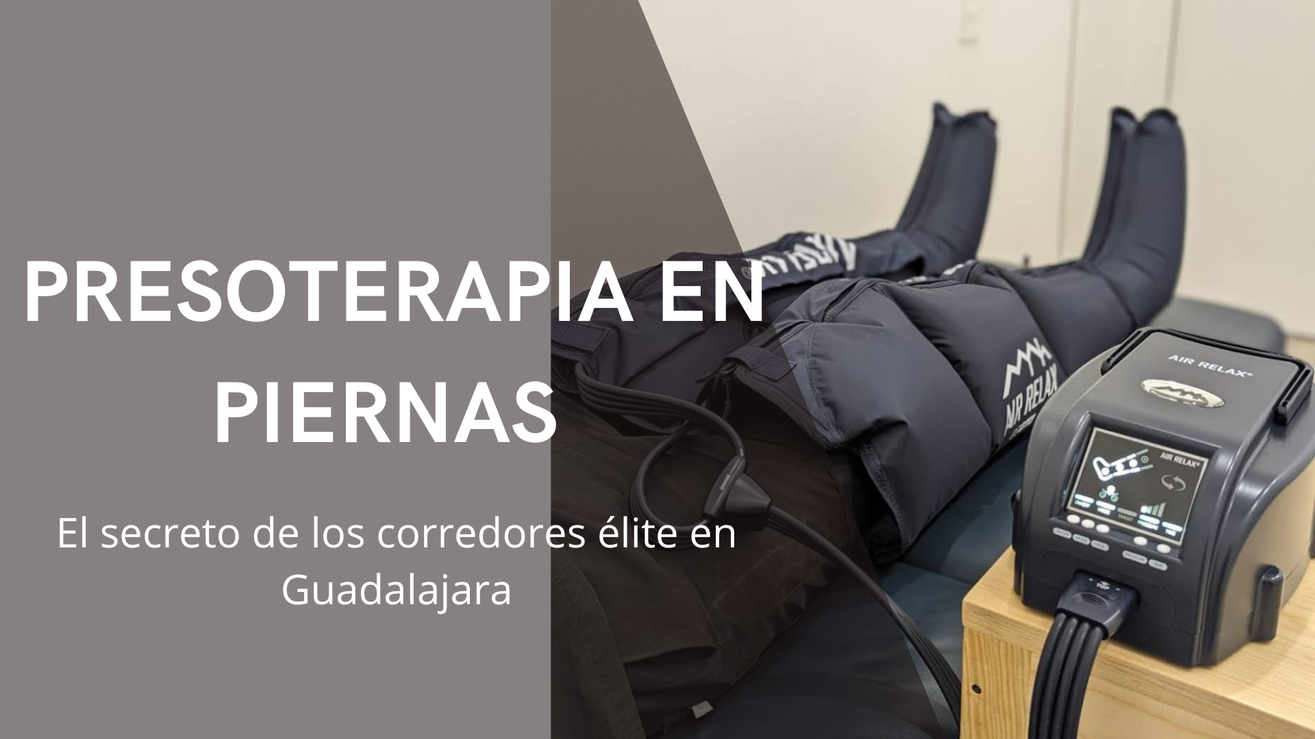 Corredor recibiendo presoterapia en piernas para recuperación muscular en Guadalajara antes del maratón